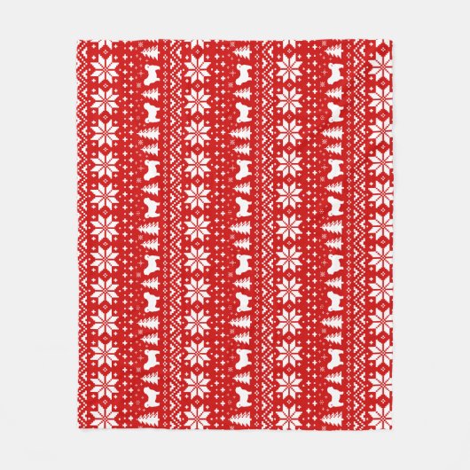 Silhouette-Weihnachtsmuster-Rot Shih Tzu Fleecedecke (Vorderseite)