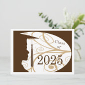 Silhouette White/Brown Man 2025 Graduation Party Einladung (Stehend Vorderseite)