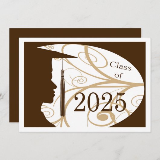 Silhouette White/Brown Man 2025 Graduation Party Einladung (Vorne/Hinten)