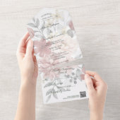 Silhouette Wildblume Bouquet mit QR-Code All In One Einladung (Abreißen)