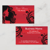 Silhouette Woman Hair Stylist | Rot Visitenkarte (Vorne/Hinten)