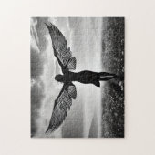 Silhouette Woman mit Angel Wings in Black & White Puzzle (Vertikal)