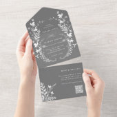 Silhouette Wreath Wedding Gray All In One Einladung (Abreißen)