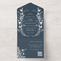 Silhouette Wreath Wedding Navy mit weißer Wildblum