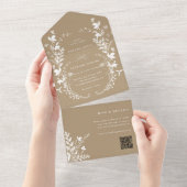 Silhouette Wreath Wedding Tan All In One Einladung (Abreißen)