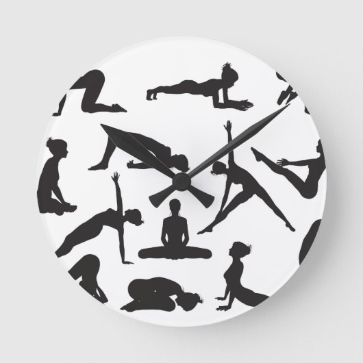 Silhouette-Yoga-Posen Runde Wanduhr (Vorderseite)