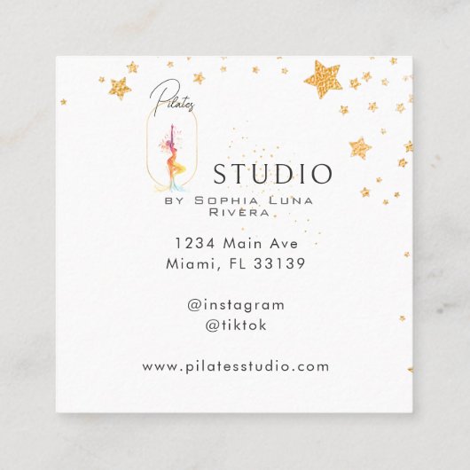 Silhouette Yoga Spa Studio Beauty Gold Stars Quadratische Visitenkarte (Rückseite)