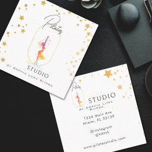 Silhouette Yoga Spa Studio Schönheit Goldene Stern Quadratische Visitenkarte