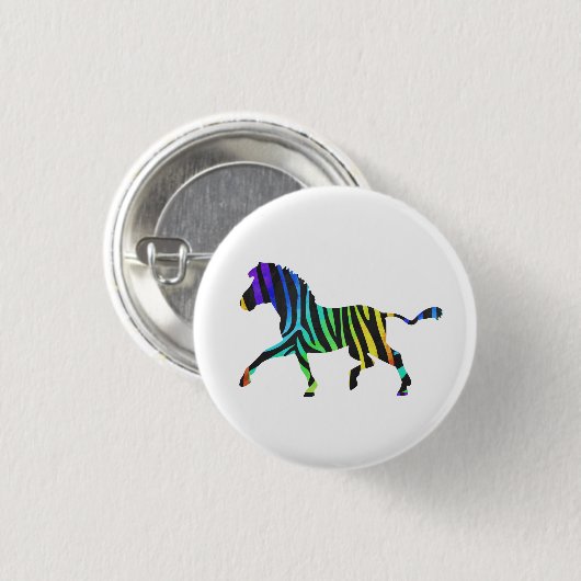 Silhouette Zebra Black und Regenbogen Button (Vorne & Hinten)