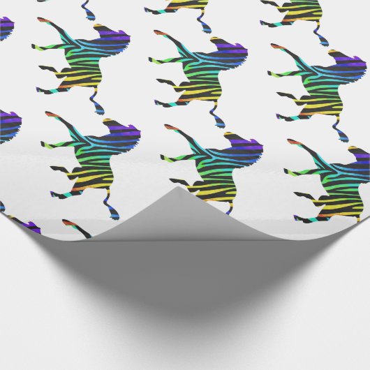 Silhouette Zebra Black und Regenbogen Geschenkpapier (Ecke)