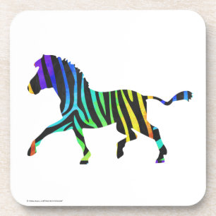 Silhouette Zebra Black und Regenbogen Getränkeuntersetzer
