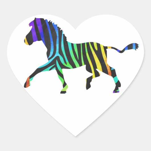 Silhouette Zebra Black und Regenbogen Herz-Aufkleber (Vorderseite)