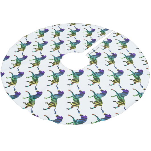 Silhouette Zebra Black und Regenbogen Polyester Weihnachtsbaumdecke (Schrägansicht)