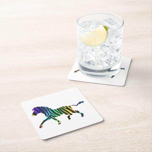 Silhouette Zebra Black und Regenbogen Rechteckiger Pappuntersetzer (Vor Ort)