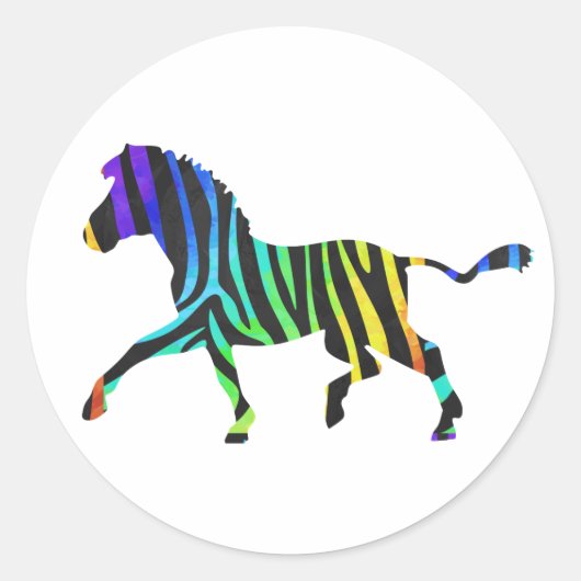 Silhouette Zebra Black und Regenbogen Runder Aufkleber (Vorderseite)