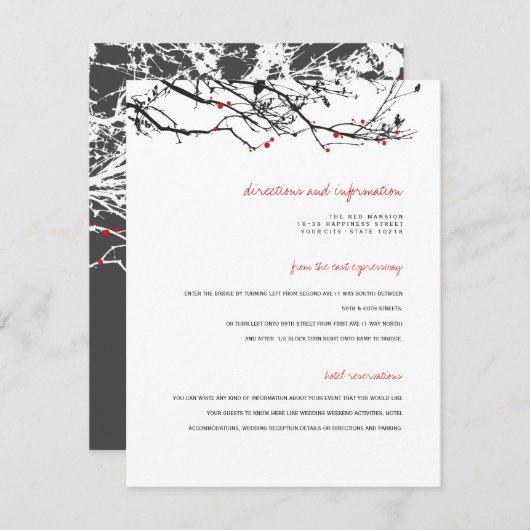 Silhouette Zweige mit Berries Hochzeitsdetails Begleitkarte (Vorne/Hinten)