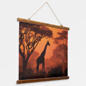 Silhouetted Giraffe Sunset Safari Wall Art Wandteppich Mit Holzrahmen (Gewinkelt)
