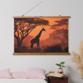 Silhouetted Giraffe Sunset Safari Wall Art Wandteppich Mit Holzrahmen (Schlafzimmer)