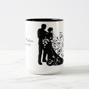Silhouetten am Hochzeitstag - personalisierte Umar Zweifarbige Tasse