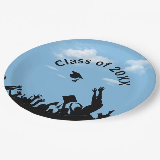 Silhouetten auf dem blauen Himmel Pappteller (Schrägansicht)