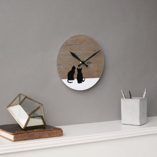 Silhouetten aus Holz Runde Wanduhr