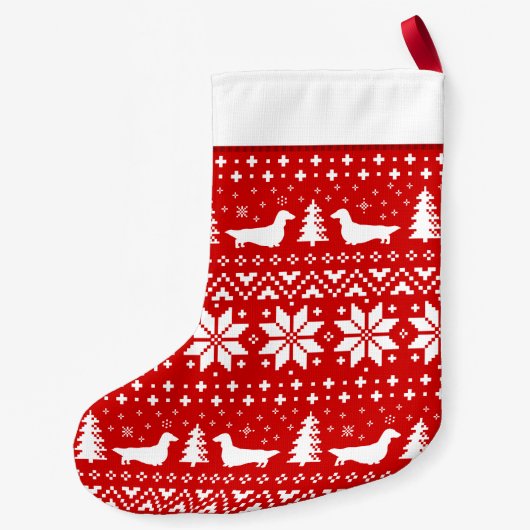 Silhouetten der langhaarigen Dackel, Muster Rot Kleiner Weihnachtsstrumpf (Rückseite)