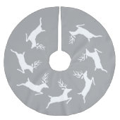 Silhouetten der weißen Rentiere auf Grau Polyester Weihnachtsbaumdecke (Vorderseite)