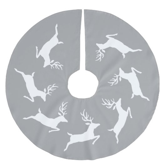Silhouetten der weißen Rentiere auf Grau Polyester Weihnachtsbaumdecke (Vorderseite)
