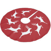 Silhouetten der weißen Rentiere auf Rot Polyester Weihnachtsbaumdecke (Schrägansicht)