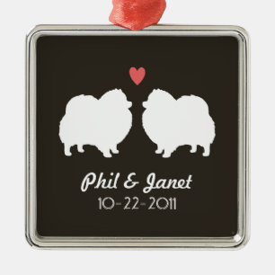 Silhouetten des weißen Spitzes Liebe Hunde nach Ma Silbernes Ornament