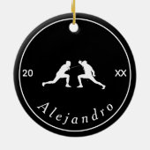 Silhouetten für Schwarz und Weiß: Name und Jahr Co Keramik Ornament (Hinten)