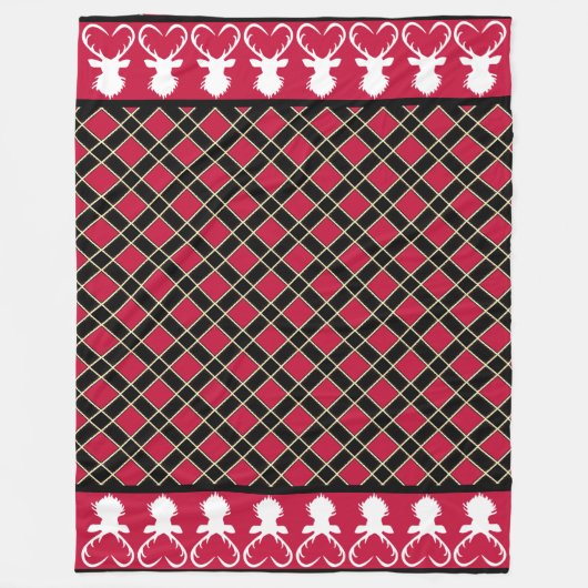 Silhouetten mit schwarzem Schachbrettmuster und Re Fleecedecke (Vorderseite)