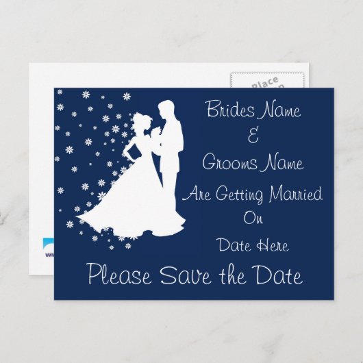 Silhouetten Navy Blue Wedding speichern das Datum Ankündigungspostkarte (Vorne/Hinten)