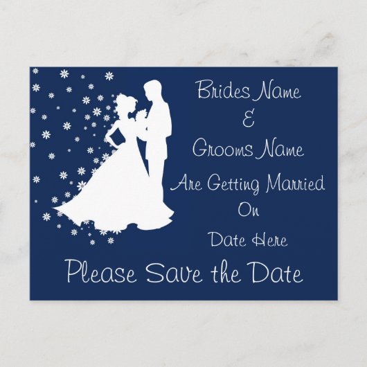 Silhouetten Navy Blue Wedding speichern das Datum Ankündigungspostkarte (Vorderseite)