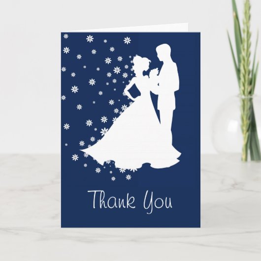 Silhouetten Navy Blue Wedding Vielen Dank Dankeskarte (Vorderseite)