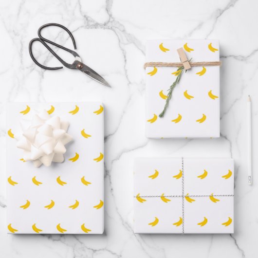 Silhouetten von Gelbbananen auf Weiß Geschenkpapier Set (Vorderseite)