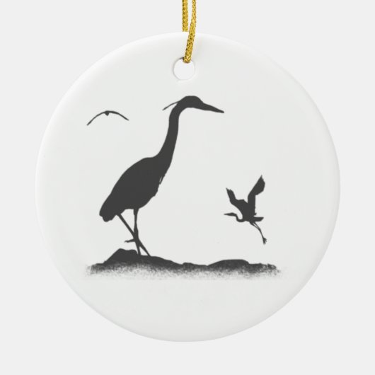 Silhouetten von Great Blue Heron Keramikornament (Vorne)