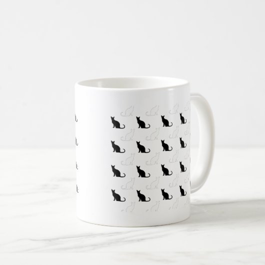 Silhouetten von Schwarz-Weiß-Katzen Kaffeetasse (VorderseiteRechts)