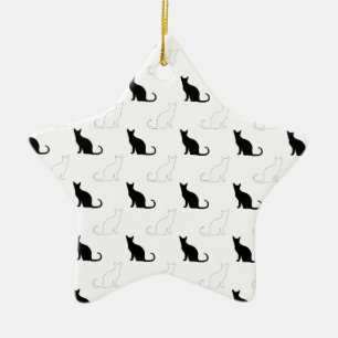 Silhouetten von Schwarz-Weiß-Katzen Keramik Ornament