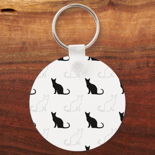 Silhouetten von Schwarz-Weiß-Katzen Schlüsselanhänger (Vorderseite)