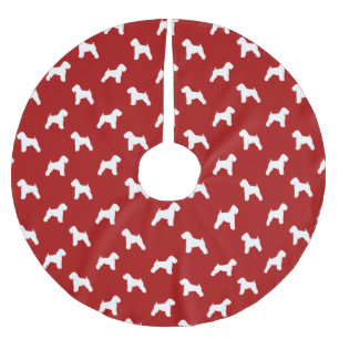 Silhouetten von Soft Coated Wheaten Terriern Rot Polyester Weihnachtsbaumdecke