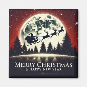 Silhouetten von Weihnachtsmann und Rentieren im Fl Magnet