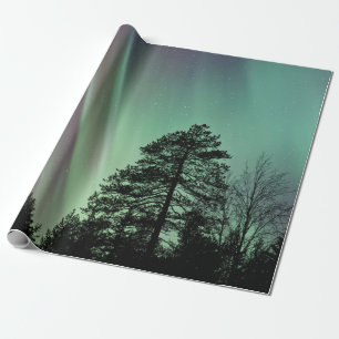 SILHOUETTENFOTO VON POLARLICHTERN GESCHENKPAPIER