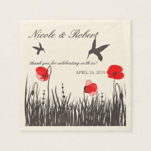 Silhouettierte Kolibris u. rote Mohnblumen Serviette