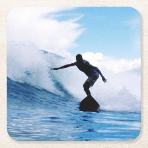 Silhouettierter Surfer Rechteckiger Pappuntersetzer