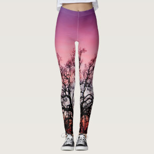 Silhoutte von Kalifornien-Eiche am Sonnenuntergang Leggings