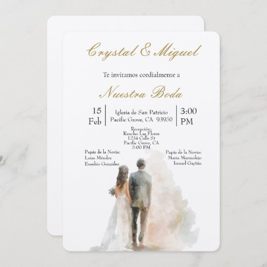 Silhueta de novia y novio einladung (Vorne/Hinten)