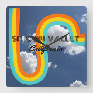 Silicon Valley Kalifornien Retro-Regenbogen und Wo Quadratische Wanduhr
