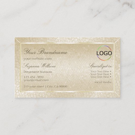 Silk Cream Schlange Muster mit Monogramm und Logo Visitenkarte (Rückseite)