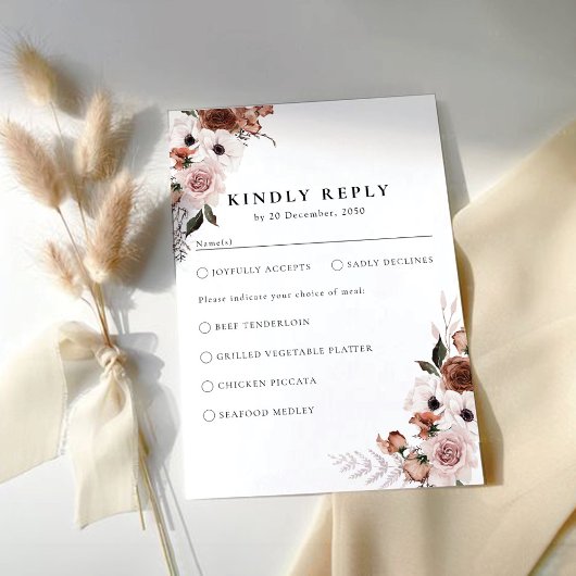 Silk Floral Wedding Ceremony RSVP Card Karte